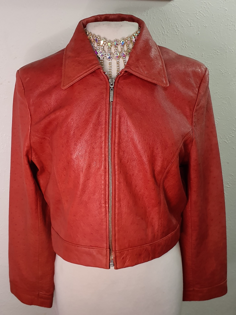 Wilsons Leather Red Zip-Front Leather Jacket